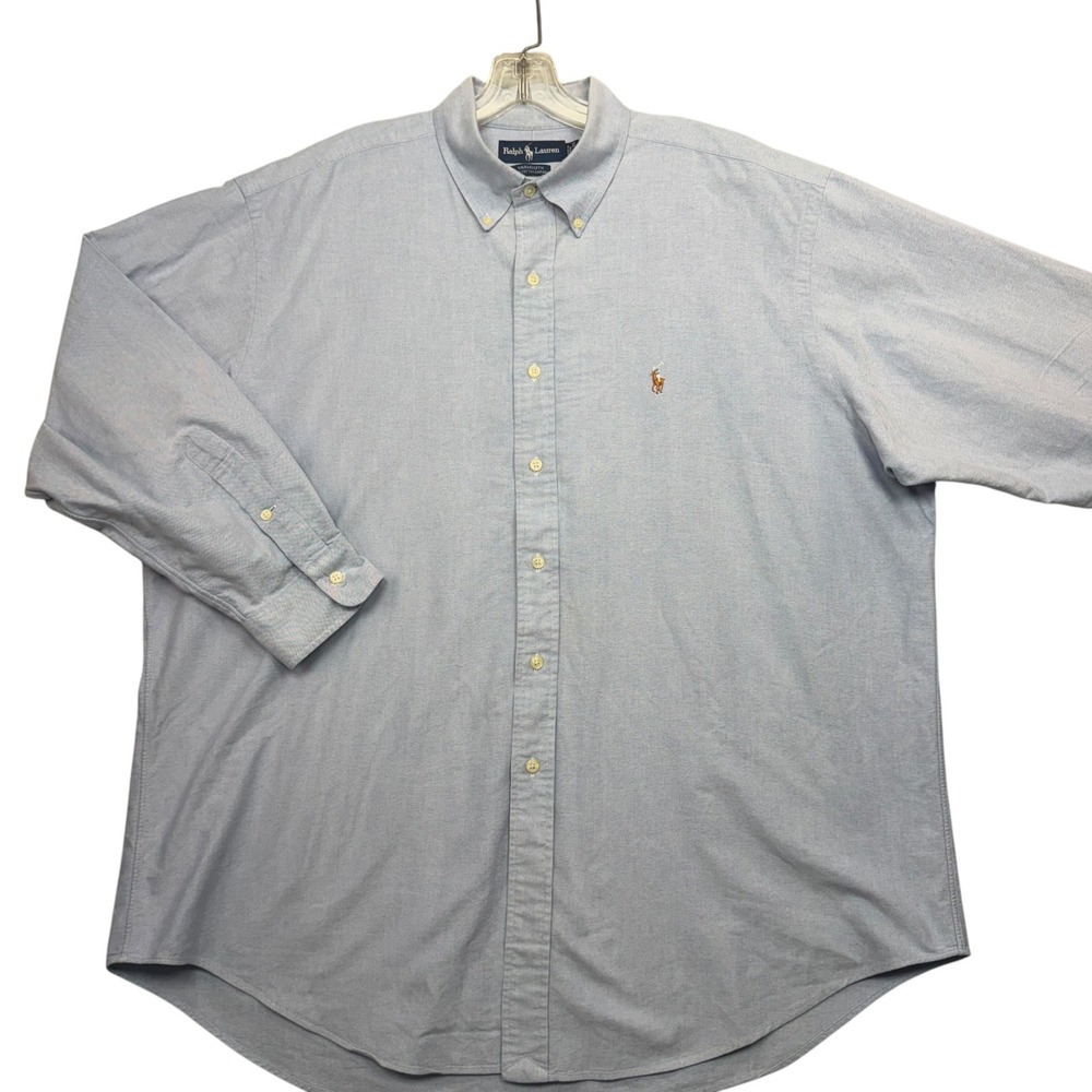 Ralph Lauren Button Down Men 17.5 33 Blue Yarmouth Cotton Oxford Shirt